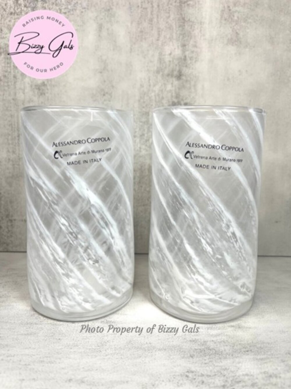 2 Murano White Swirl Drinking Glasses - NEW